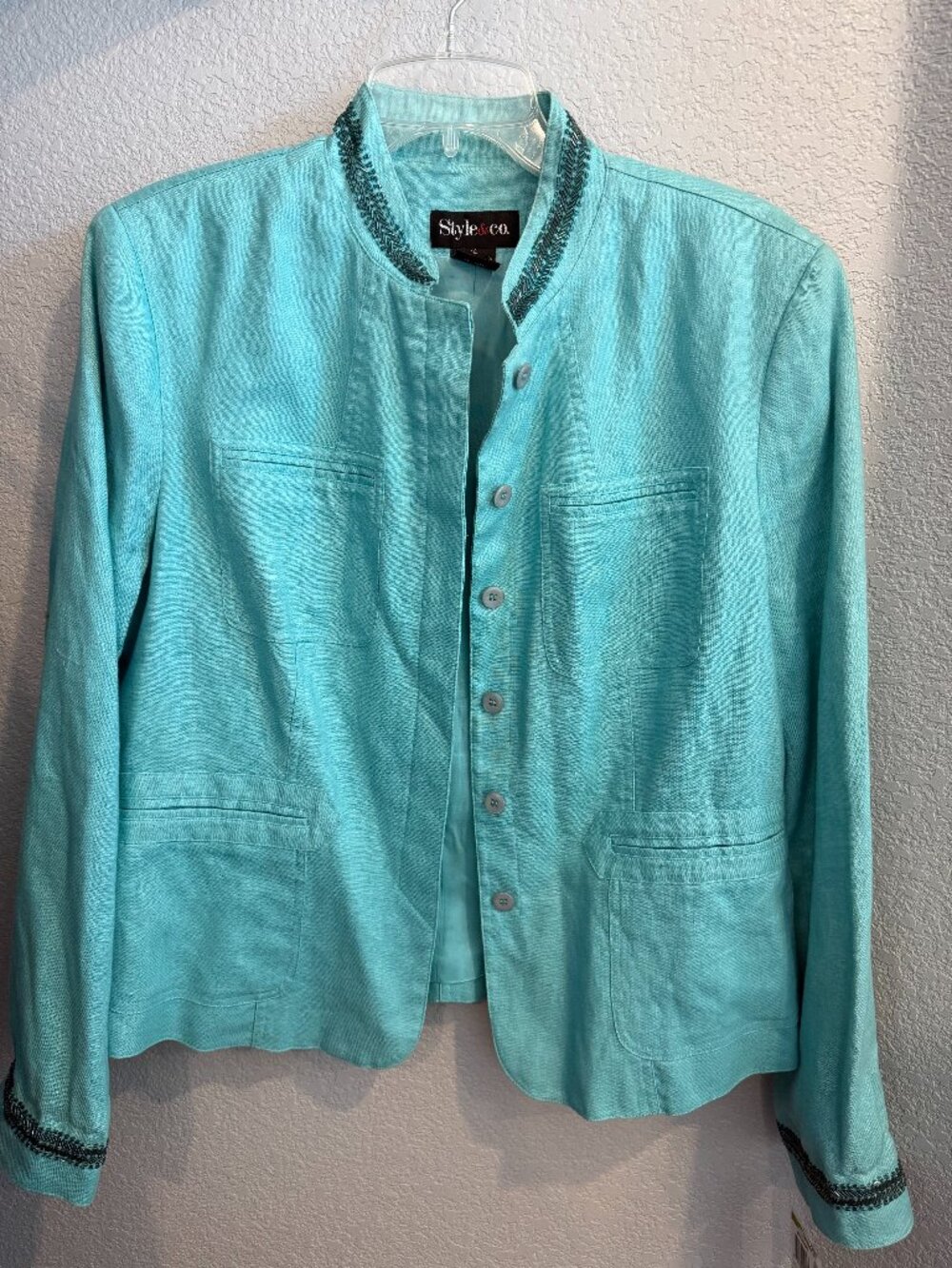 STYLE & CO. FULLY-LINED LINEN JACKET BLAZER, SIZE 14
